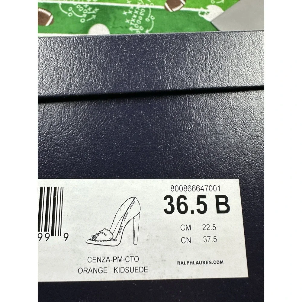 Ralph Lauren Purple Label Cenza Orange Kidsuede Women’s Heel Size 36.5B NIB